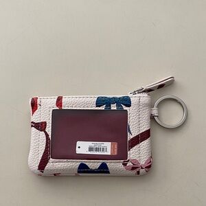 Vera Bradley White Card Holder with Blue and Burgundy Bow Motif